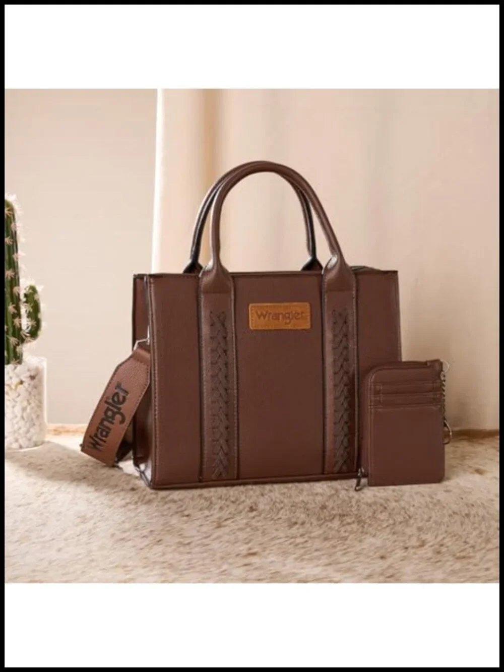 Faux Leather Tote Handbag Satchel with Detachable Strap and Card Holder